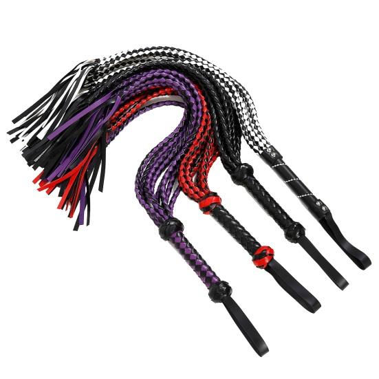 Faux Leather Horse Whip Two-Tone 8 Braiding Tails Whip Hangable Horse Training Whip Riding