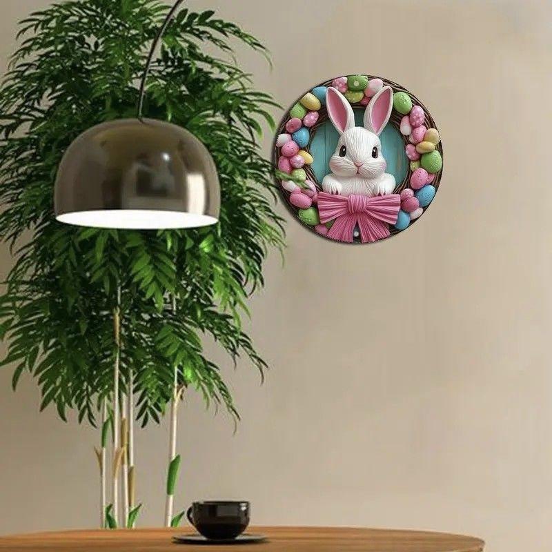 Cute Tulip Rabbit Wooden Hanging Sign, Aesthetic Room Decor for Door, Living Room & Bedroom, Sweet Pastoral Style Wall Plaque