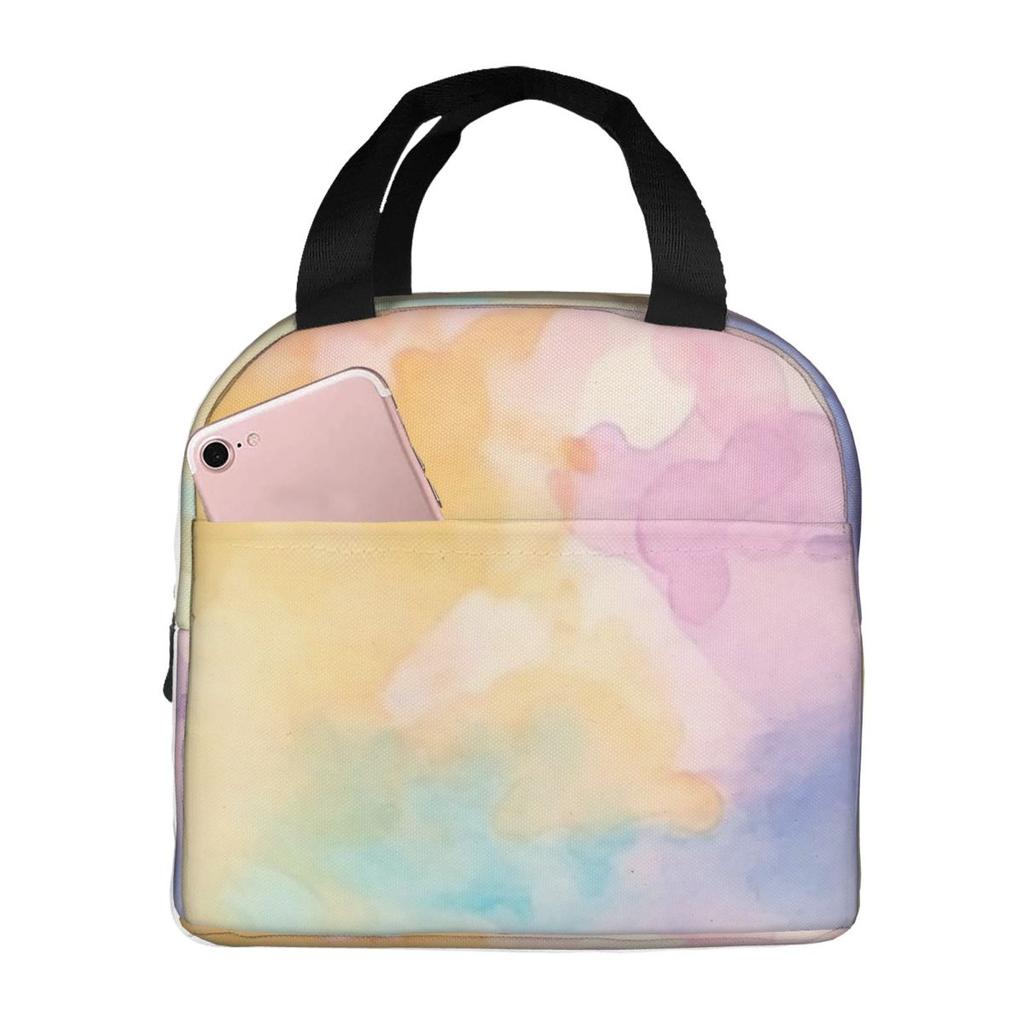 Blunt Color Mist Watercolor Pattern Insulated Lunch Bag for Women Children Leakproof Food Boxes Thermal Lunch Box Tote