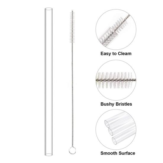 1 Set Drinking Straws with Cleaning Brushes Food Grade BPA Free Heat-Resistant Reusable Water Cup Clear Straws Kit