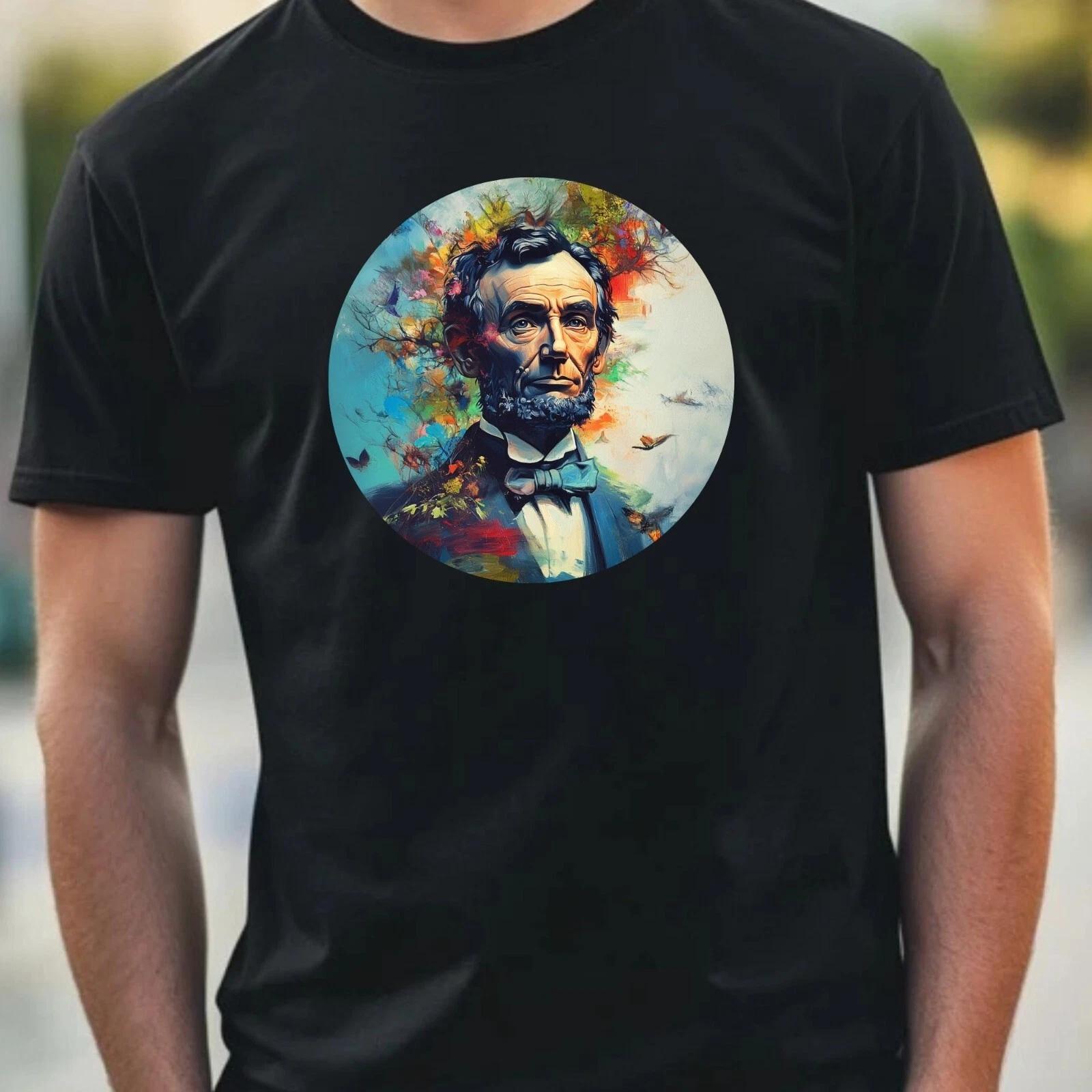 T-Shirt Herren Abraham Lincoln Portrait Motiv Baumwolle Größe XS bis 5XL XXXXL