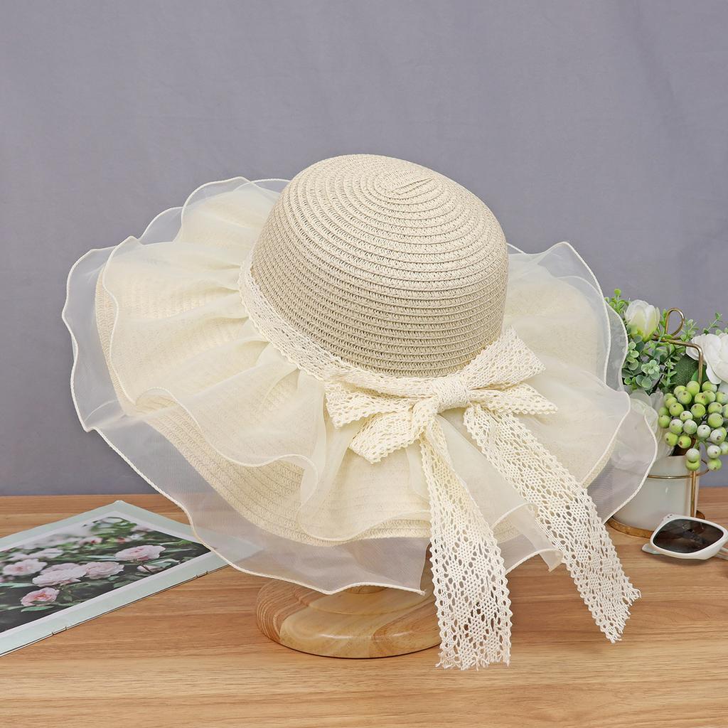 Mesh Bow Lace Straw Hat Summer Big Brim Sun Protection Sun Hat Seaside Beach Vacation Sun Hat