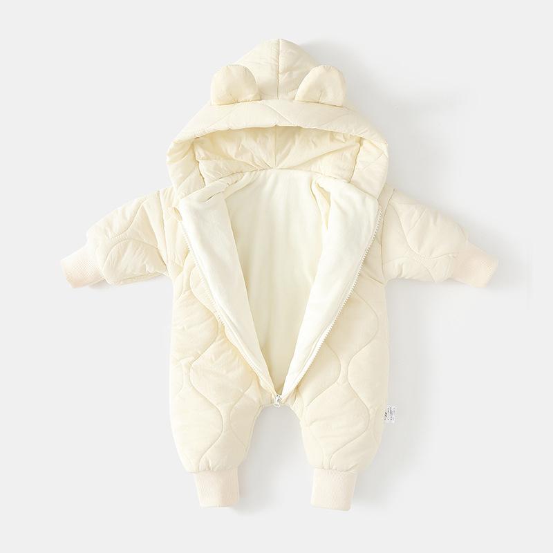 2025 Autumn Winter Hooded Infant Newborn Baby Rompers Fleece Padded Cartoon One-pieced Outdoor Outfit for Baby Boys Girls