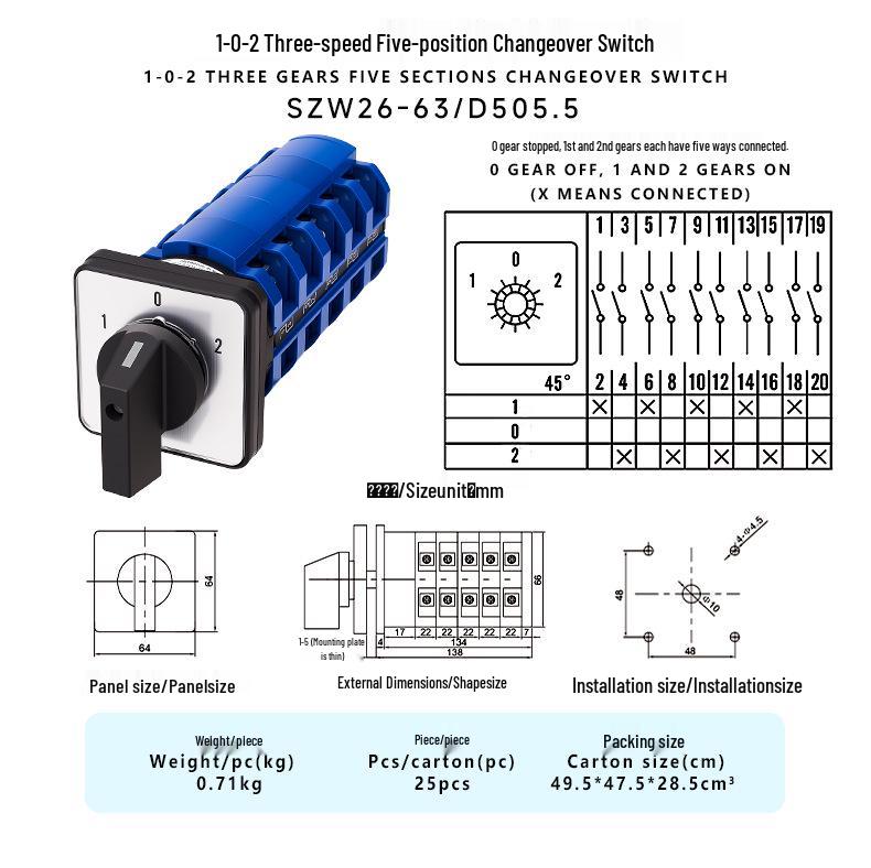 

Zhuochao SZW26-63/D505.5 Three-Speed Five-Position 102 Panel Switch