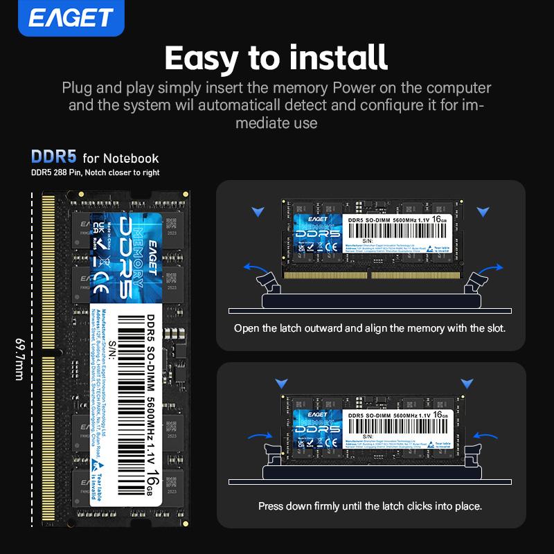 DDR5 RAM Kit,5600MHz Laptop Memory, CL46, High Performance, Energy Efficient, Compatible for Mainstream Notebooks Only,Not for Desktop Computer