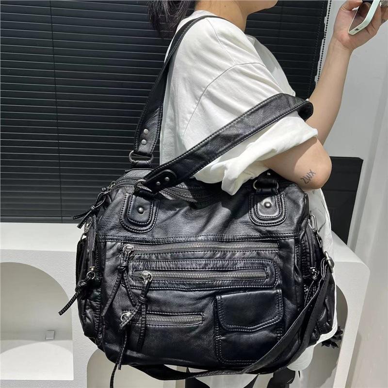 Ladies Y2K Washed Spice Girl Locomotive Bag Large Capacity Multi-Pocket Shoulder Messenger Bag