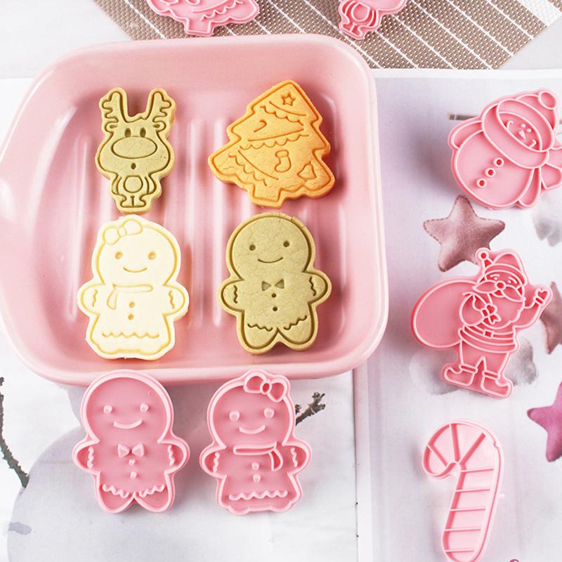 8Pcs Christmas Cookie Mold 3D Three-dimensional Snowman Santa Snowflake Elk Mold Cake Cookie Cutter New Year Kitchen Baking Tool