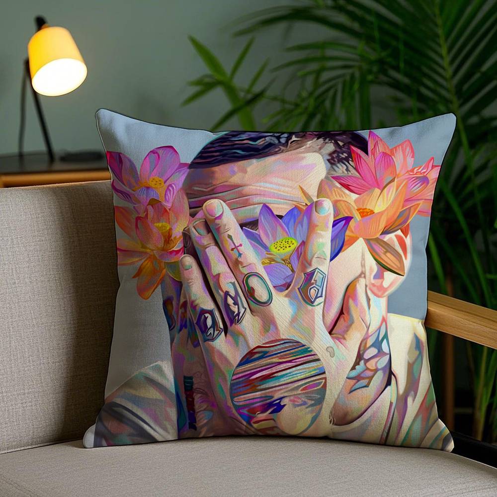 

Hip-hop singer Mac Miller-M Pillow Case Anti-dustmite Pillowcase Invisible zipper silky short plush Sofa cushion cover 12x12Inch