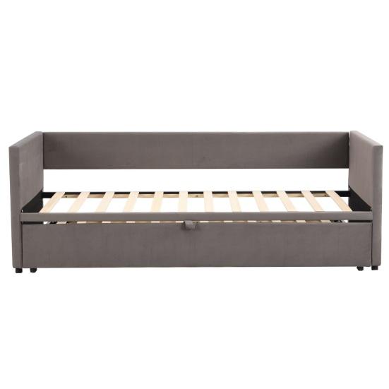 Upholstered Bed Extendable Sofa Bed 90/180x200cm with Slatted Frame, Multifunctional Bed Made of Skin-Friendly Velvet Fabric