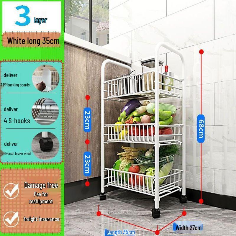 Movable Kitchen Vegetable Storage Rack with Wheels