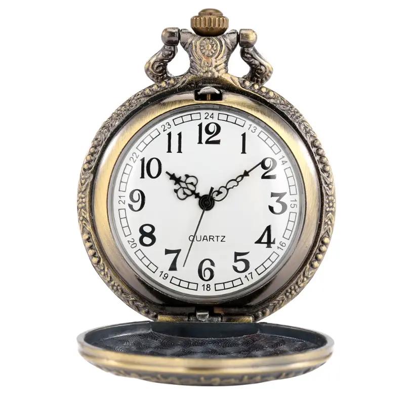 Vintage Bronze London Quarz Taschenuhr Arabische Ziffern Zifferblatt Nostalgischer Halskettenanhänger Geschenk Serie