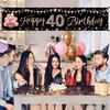 40th Birthday Banner Decorations for Women, Rose Gold Happy 40 Year Old Birthday Sign Party Supplies, Forty Bday Party Decor Photo Booth Props for