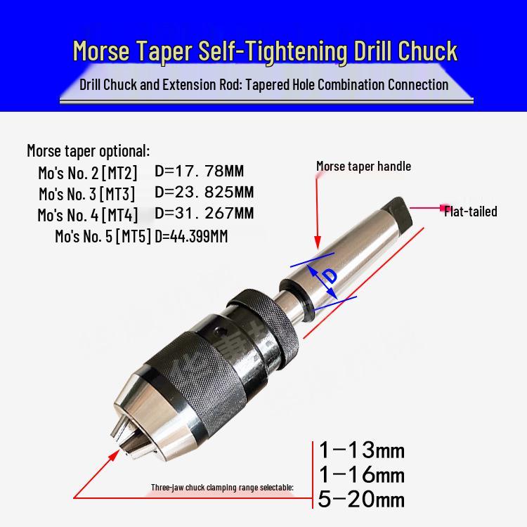 Self-Tightening Self-Locking Drill Chuck 1-13mm/1-16mm with Morse Taper Hole for Drill/Mill Machines