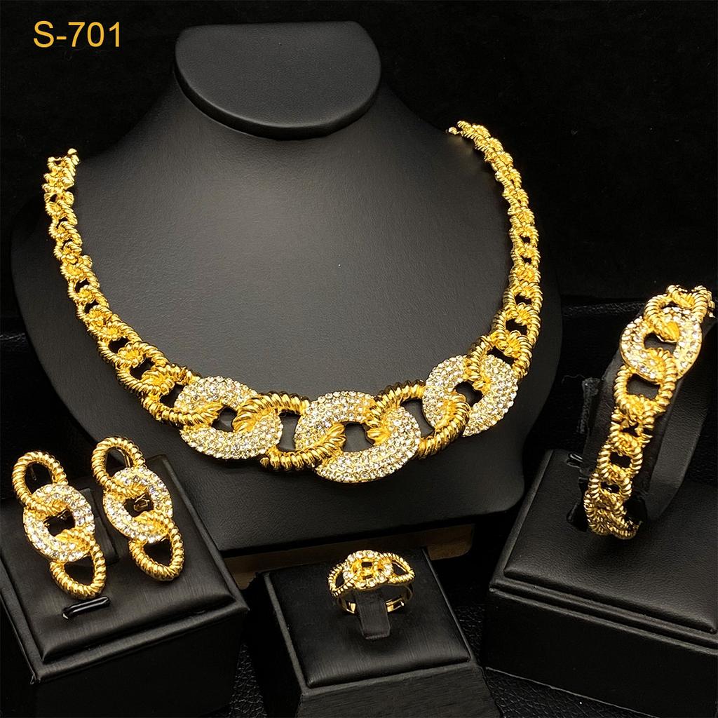Dubai Saudi Ladies Gold Plated Jewelry Set Necklace Earrings Ring Bracelet Four-piece Middle East Bridal Jewelry 2026
