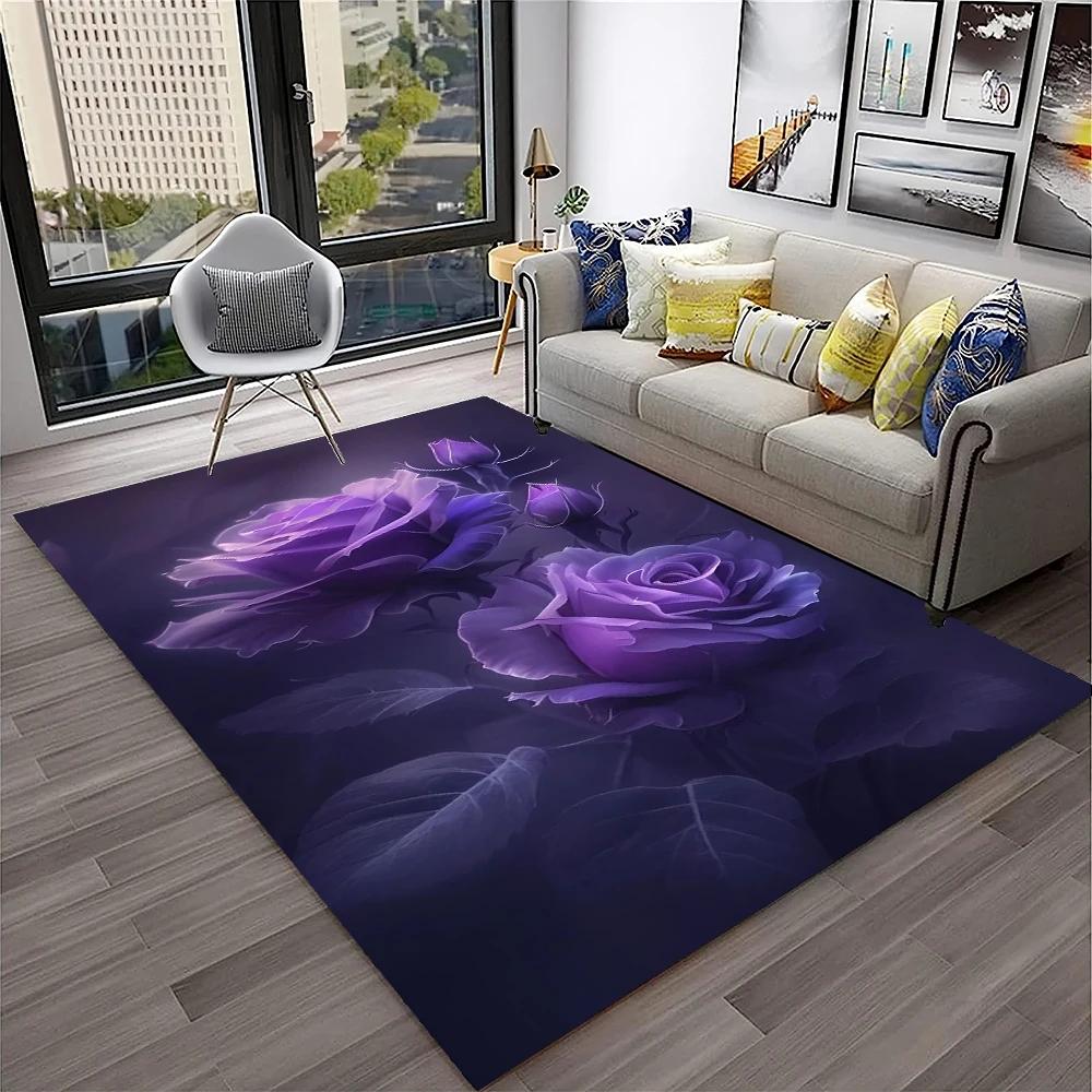 Romantic Rose Flower Carpet Home Living Room Area Rug Bedroom Doormat Non-slip Foldable Washable Floor Mat For Entryway Hallway