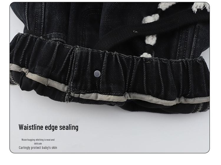 2025 Boys' Plush-Lined Denim Fleece Pants - Winter Wear for Teens and Kids