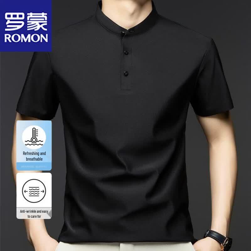 ROMON Men s Ice Silk Stand-Up Collar Polo Shirt XL