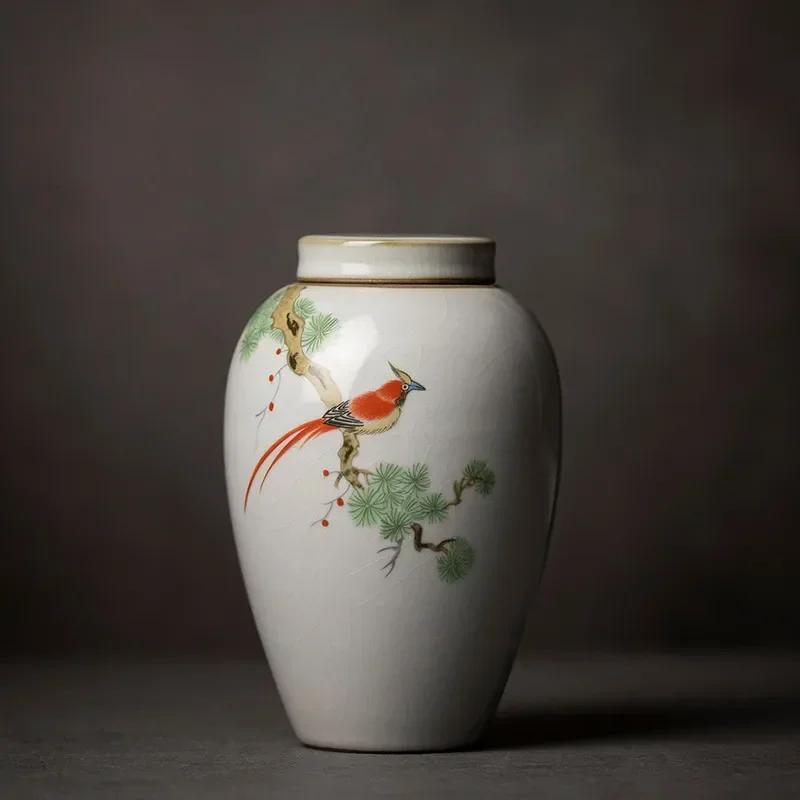 Retro Ru Kiln Ceramics Tea Caddy Cute Cat Pattern Portable Sealed Tea Leaf Containers Travel Tea Bag Storage Box Spice Organizer