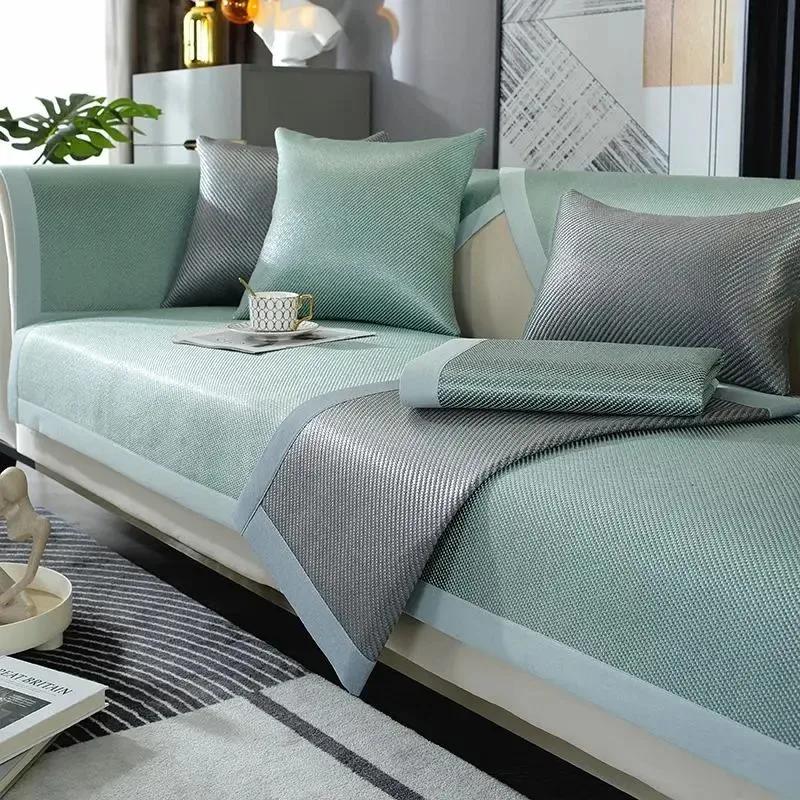 Ice Cooling Rattan Mattress Sofa Cushion Summer Edition Seat Pad Washable Ice Silk Anti-Slip Cover Home Decoration