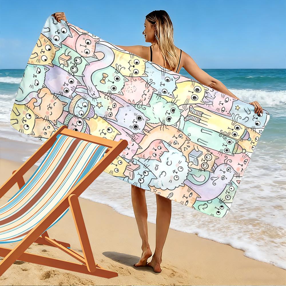 Colorful Cute Cartoon Cats Pattern Design Beach towel quick-drying for travel outdoor sports jogging beach and swimming