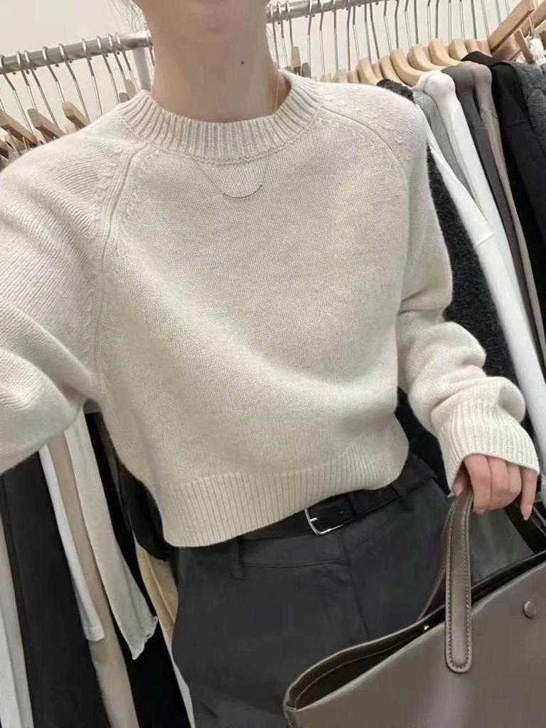 Women's 100% Pure Wool Loose Knit Sweater - New Lazy Style, Thick Round Neck, High Waist, Short Design