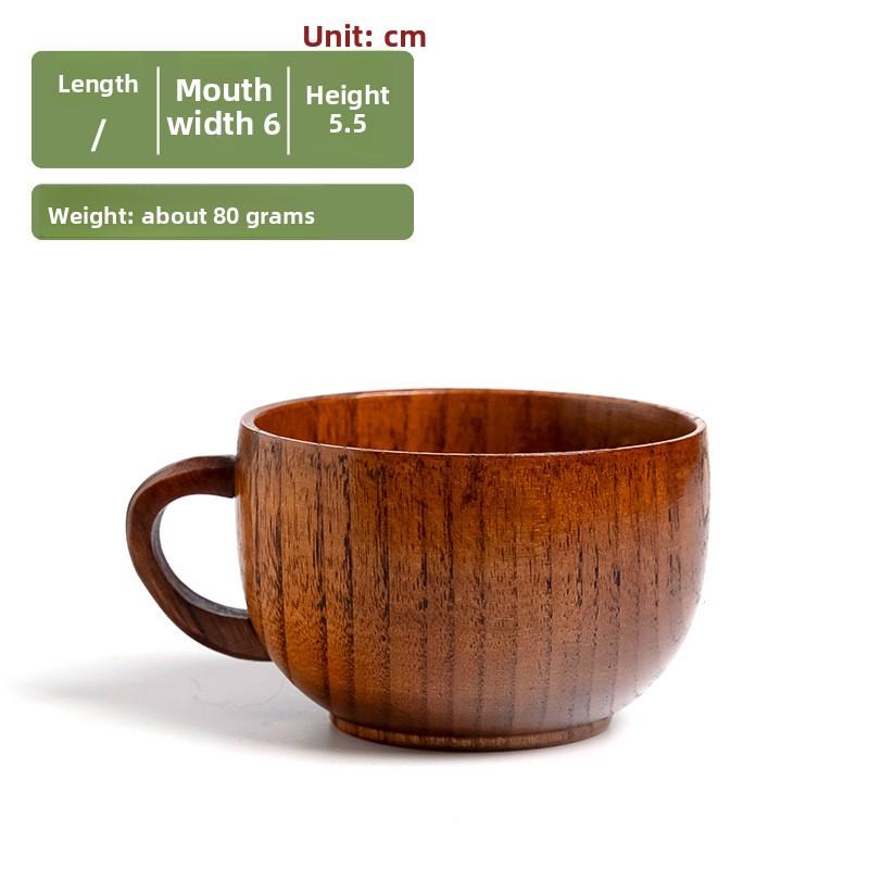 Solid Wood Water Cup Household Mug Simple Milk Cup Handle Retro Coffee Cup Breakfast Tea Cup