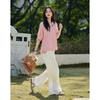 Demana Women's Elegant Stand Collar Striped Pleated Summer Blouse