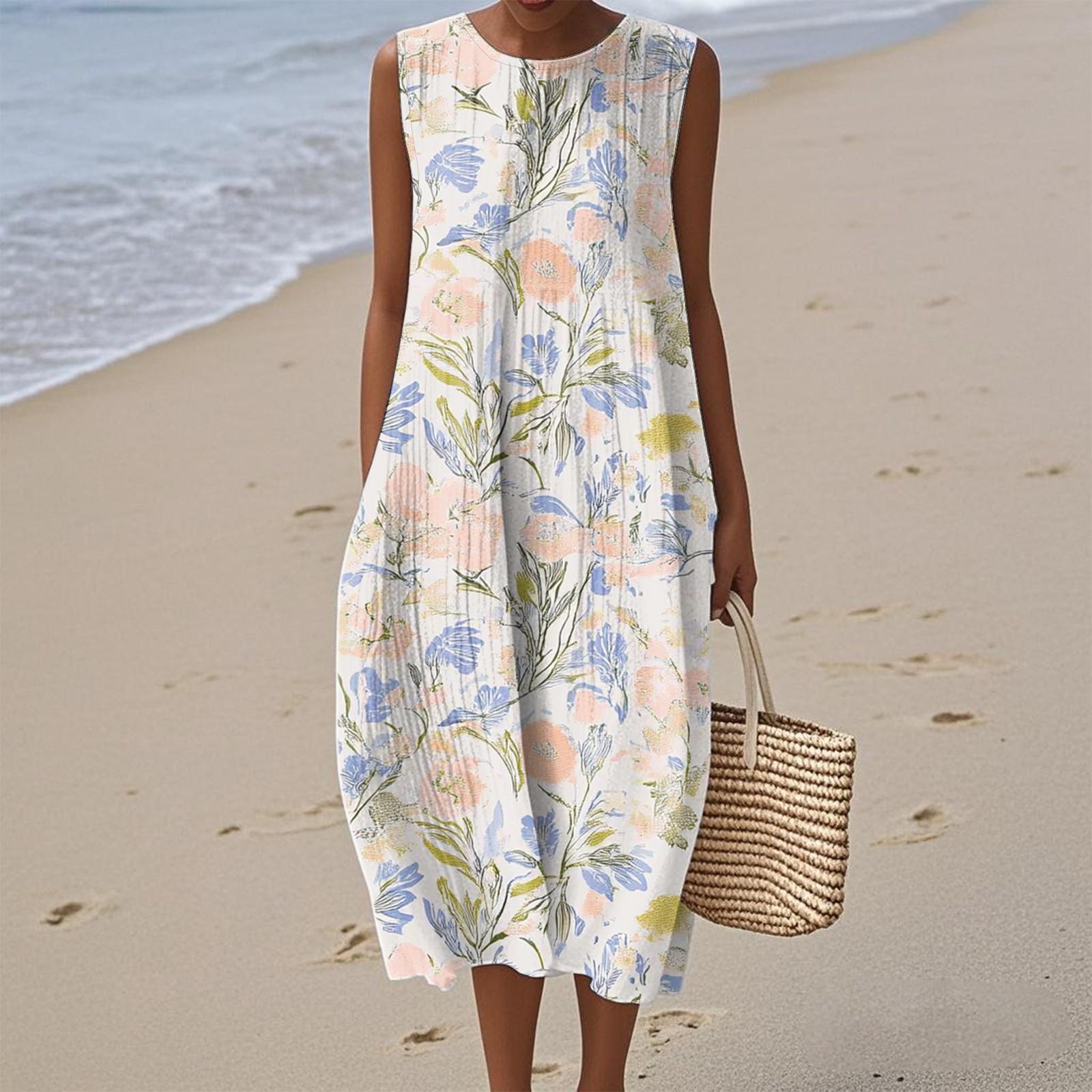 

Женское модное повседневное платье без рукавов с круглым вырезом и цветочным принтом, элегантное, темпераментное XXL фиолетовый