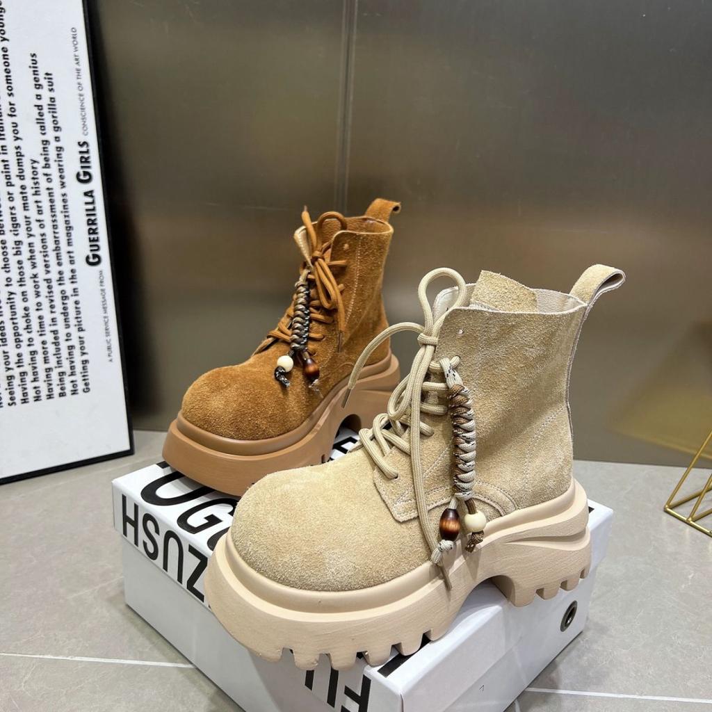 Martin-støvletter semsket snøring frynser retro stor tå lokomotivstøvletter korte støvletter Spice girl-stil små damesko motetrend