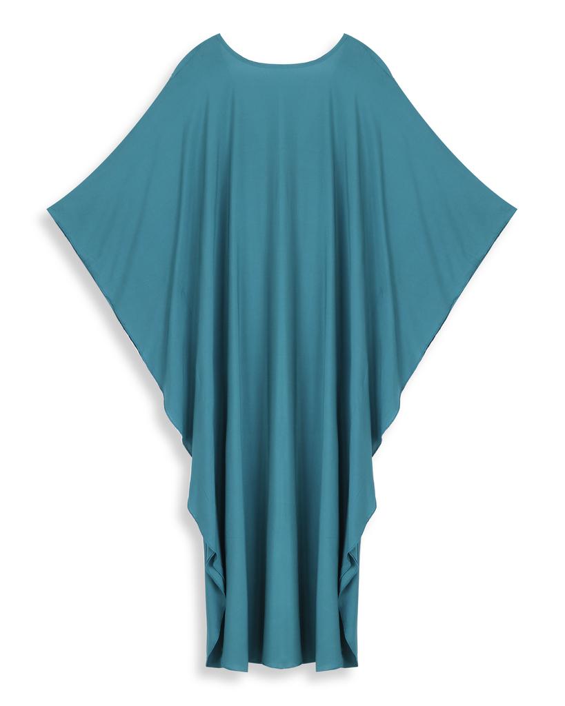 Plus Size Kaftan Blue Black Solid Bohemian Printed Summer Long Beach Dress Women Homewear Outfit Swim Suit Cover Up Loose Caftan