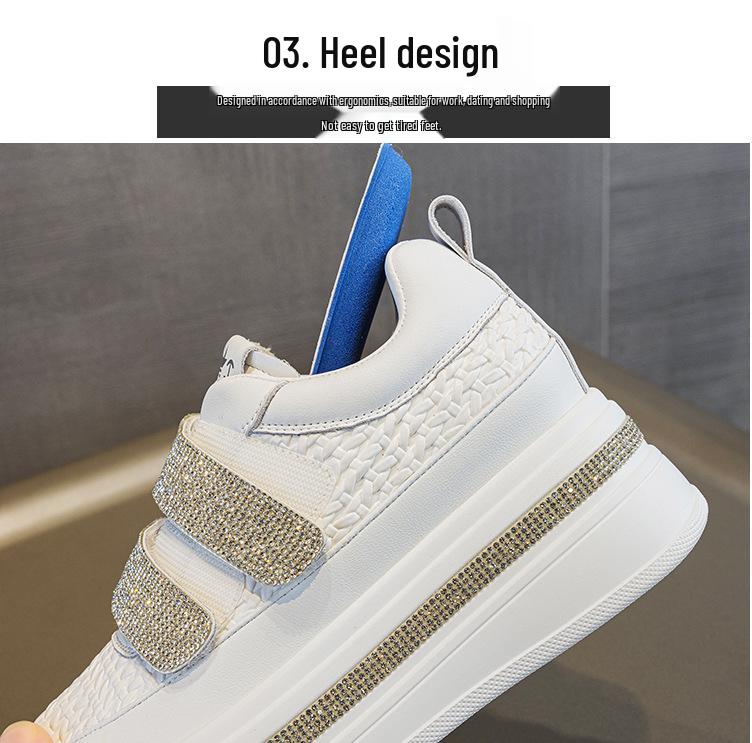 2025 Autumn Women's 7cm Platform Rhinestone Velcro Casual Shoes