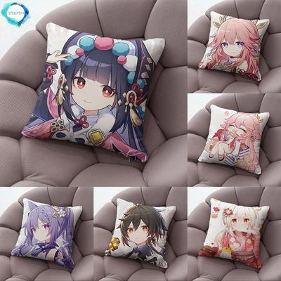 Two-dimensional Genshin Pillowcases Dormitory Sofa Bedside Cushion Cover Cartoon Anime Decor Two Direction Throw Pillow Case