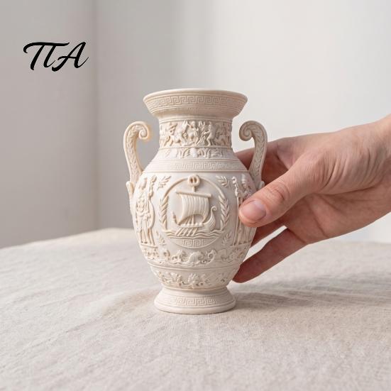 Tabletop Ornament for Hallway 3D Printed Ancient Greek Relief Vase, Imitation Marble Flower Vase with Petg Material Decorative Vessel Mythical