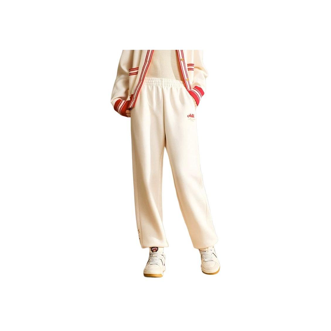 

Anta Comfortable Simple Cuffed Sports Versatile High Waist Loose Casual Pants Women bottoms Corn-White 162518312S-2 XL