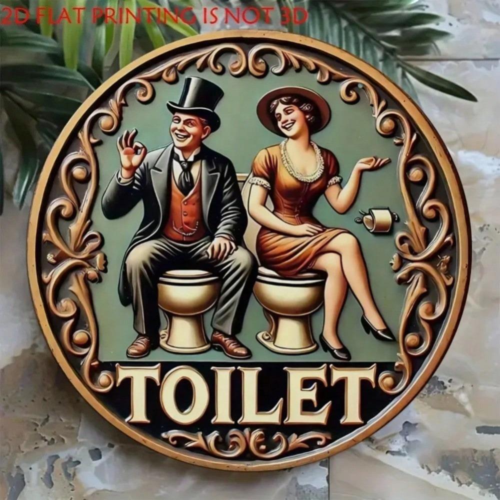 Vintage Toilet Metal Sign Floral Relief Art Home Decor Wall Plaque Bathroom