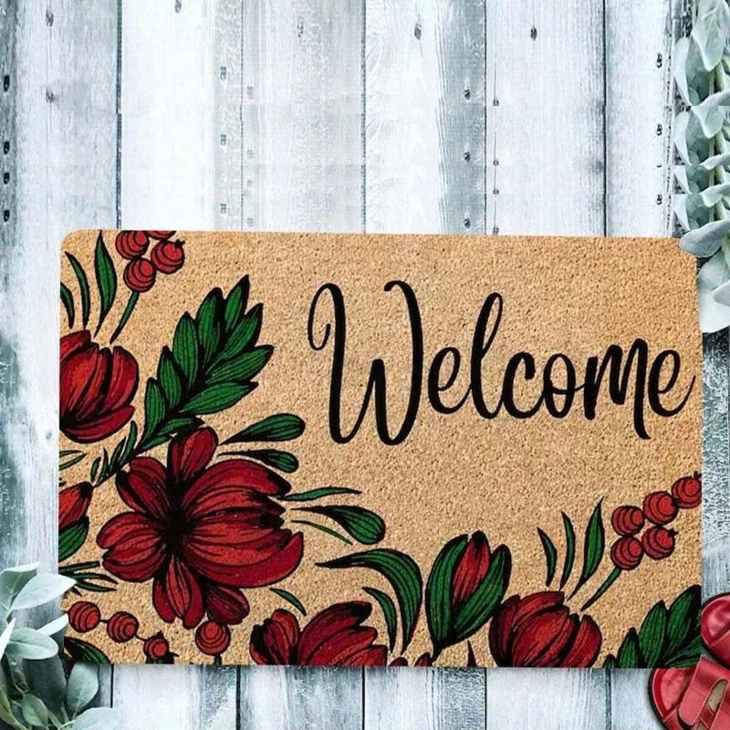 1Pc Plant Print Welcome Mat Non Slip Area Rugs On Both Sides Easy To Clean Floor Rug Indoor Outdoor Home Decorations Carpet