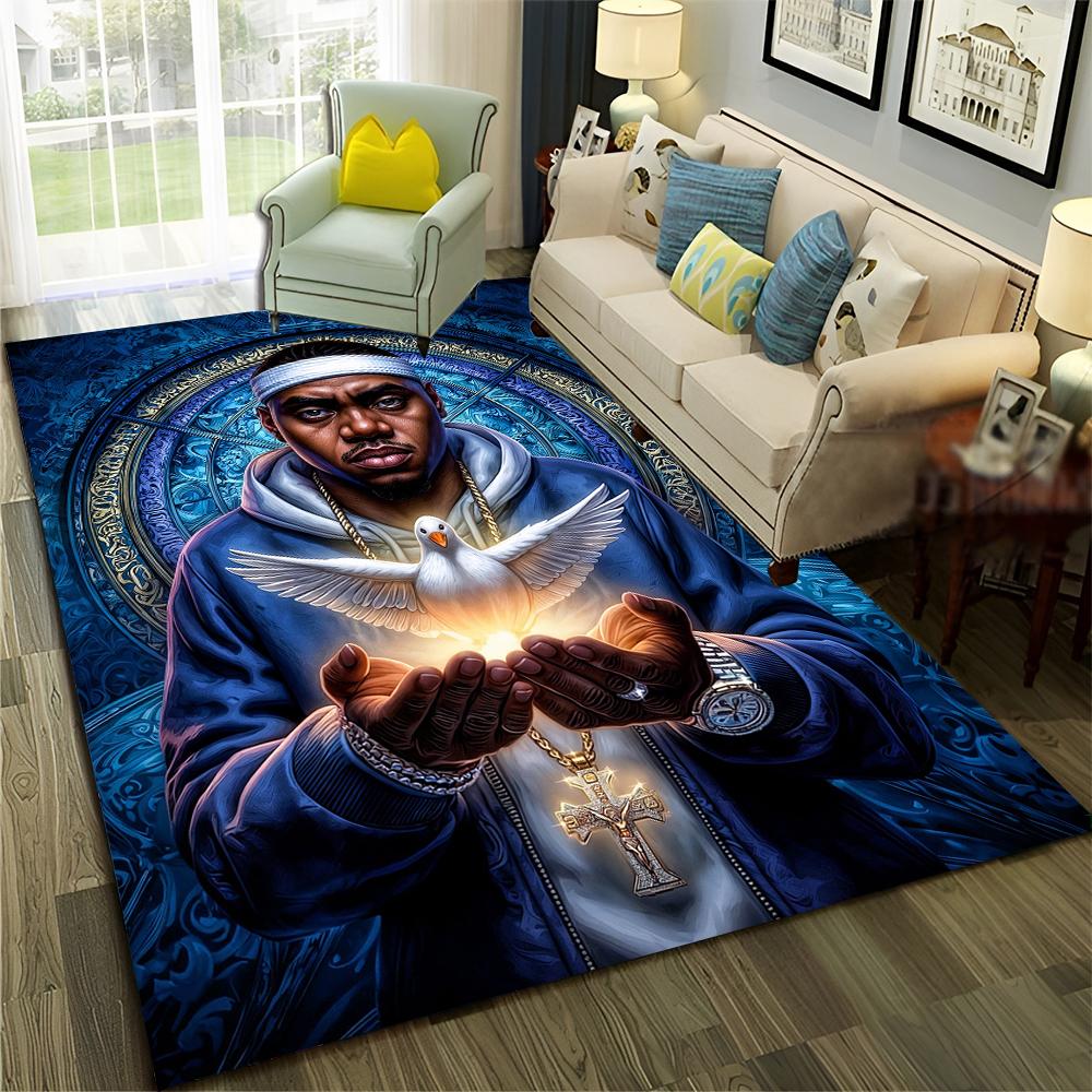 3D Top Rapper Legende Star Kunst Cartoon Hip Hop Teppich für Schlafzimmer Wohnzimmer Sofa Zuhause Fußmatte Dekor,großer Spiel-Rutschfester Bodenbelag