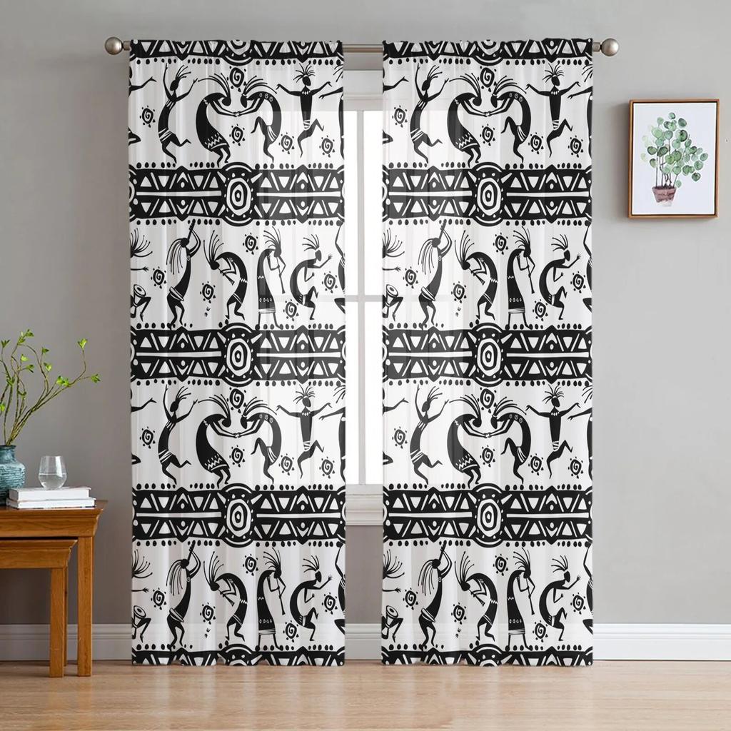 African Woman Dance Culture Vase Modern Tulle Curtains for Living Room Bedroom Home Kitchen Window Sheer Curtains