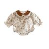 Baby Clothes Bodysuit Long Sleeve Girls Coverall Lace Newborn Baby Preparing for Birth Gift Monthly Photo Collar Floral Pattern Brown 6M [Baby Koi]