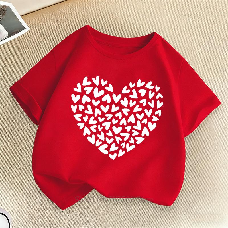 Heart Graphic Print Children Tshirts Summer Casual Fashion Kawaii Girls Colorful Tops Kids ONeck Short Sleeve Tshirts