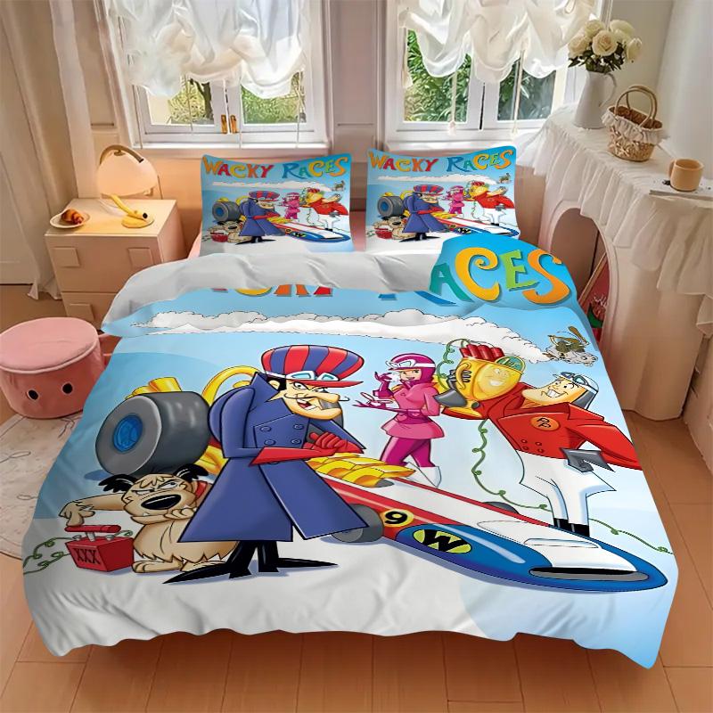 Wacky Races Cartoon Show Print 3Pcs Bedding Set,Duvet Cover with 2 Bedro,Pillowcase Home Birthday Gift