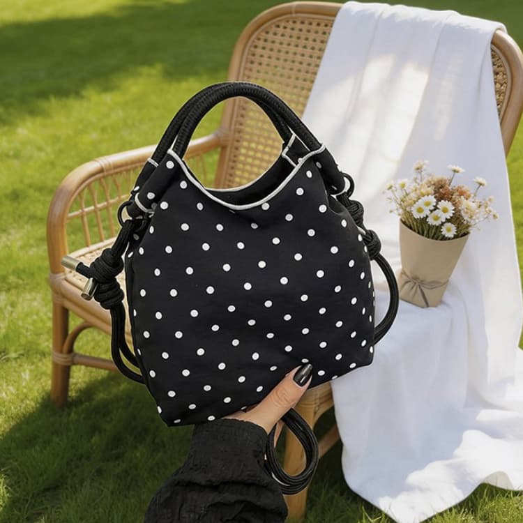 Vintage Polka Dot Drawstring Mini Bucket Bag