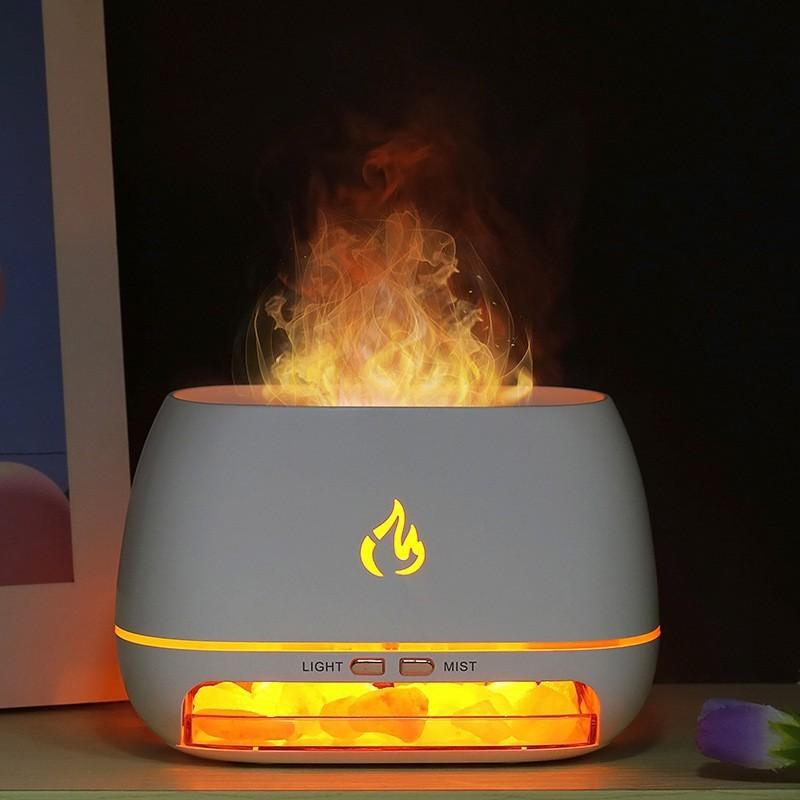 

3D Flame Fire Colorful Night Light Aromatherapy Essential Oil DiffuserNew Himalayan Crystal Salt Stone Aroma Air Humidifiers білий