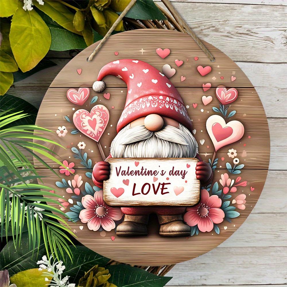 Valentine's Day Gnome "LOVE" Wooden Sign, Round Front Door Decor, Romantic Heart Wall Hanging - Ideal Valentine's Day Gift
