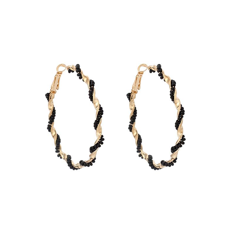 2025 New European and American Exaggerated Large Circle Earrings Trendy Ins Bohemian Round Rice Bead Ear Jewelry