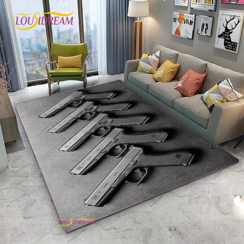 3D Geweer Pistool Revolver Wapen Cartoon Gebiedskleed, Tapijt Kleed voor Woonkamer Slaapkamer, Kind Keuken Deurmat Badkamer Antislip Vloermat