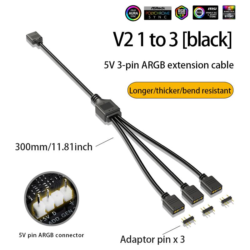 COOLMOON Gen 2 ARGB Splitter 5V 3 Pin 1 to 4/3/2 Universal Mainboard ARGB Extension Cable with Adapter Pin For Mainboard DIY