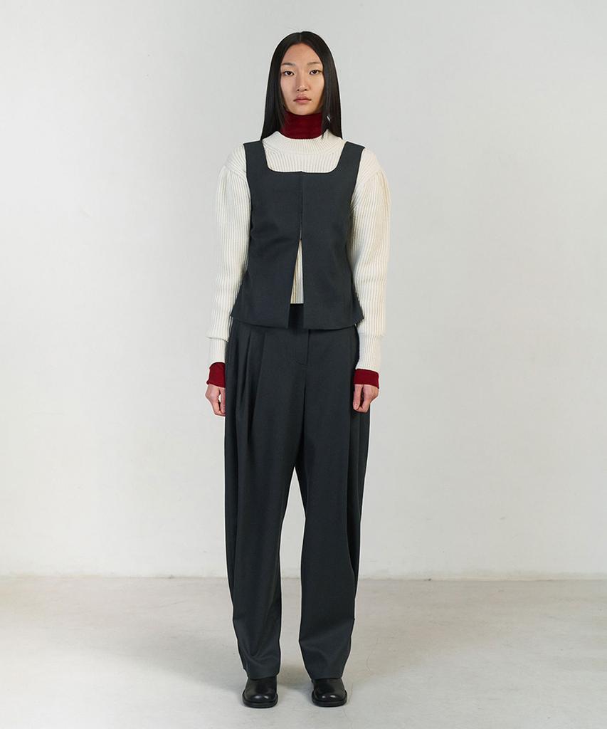 Amomento Solid Wide Tuck Wool Pants_Charcoal