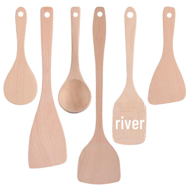 Unpainted Wooden Shovel and Spoon Kitchen Set with Long Handle and Non-stick Pan Shovel
