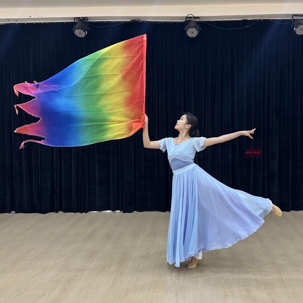 Multicolor Rectangle Flags with Telescopic Sticks Colorful Scarves Flag Dance Performance